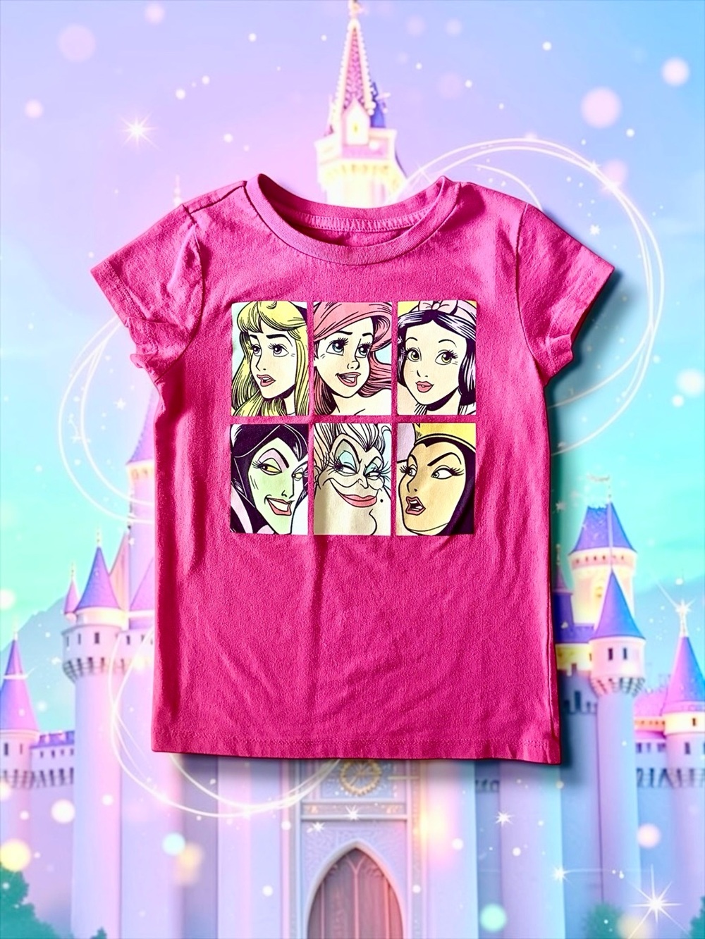 Disney Princess Girls Pop‑Art Tee 👑 Magenta Pink Size 6/7 EUC
